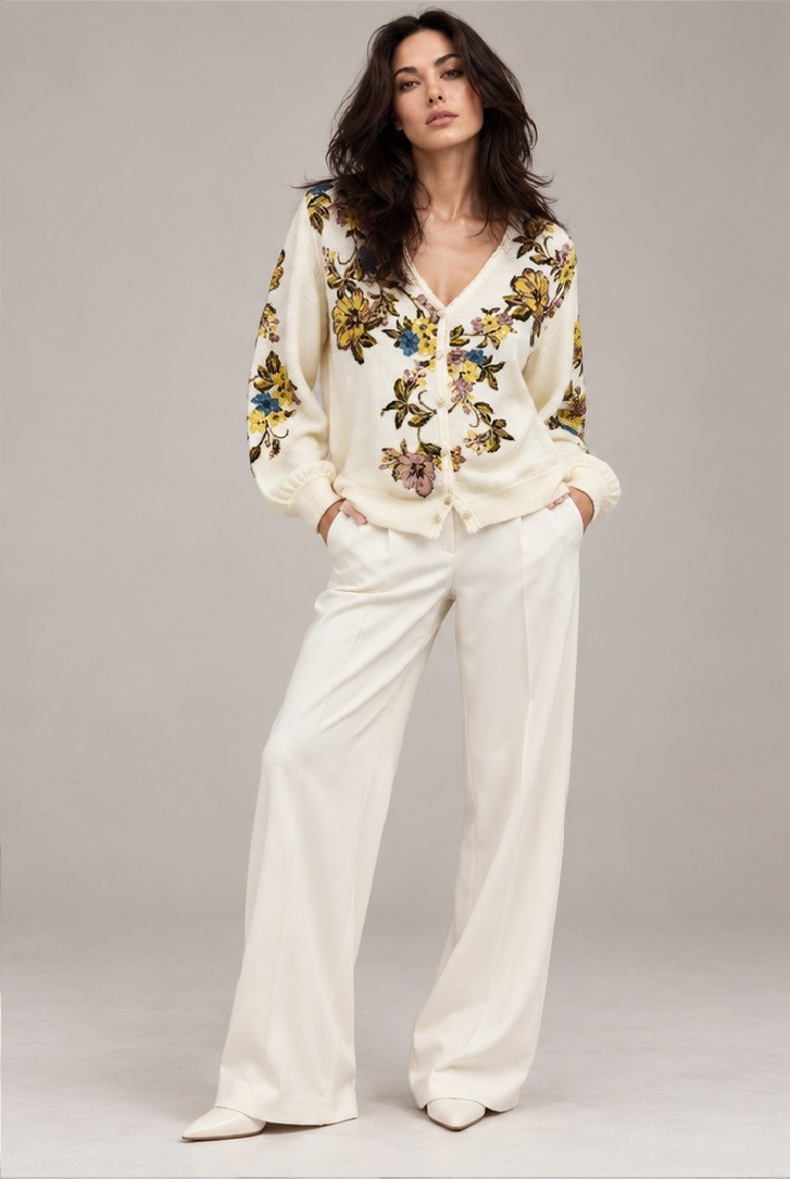KNITTED FLORAL JACQUARD CARDIGAN