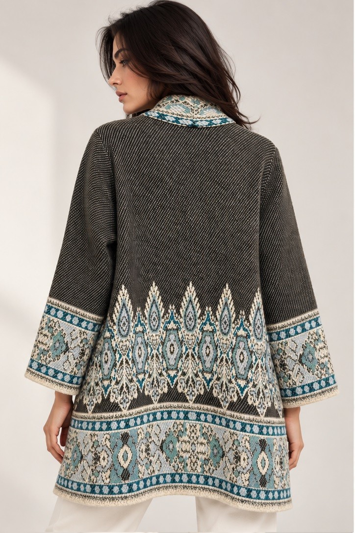 OPEN KNITTED JACQUARD SHRUG
