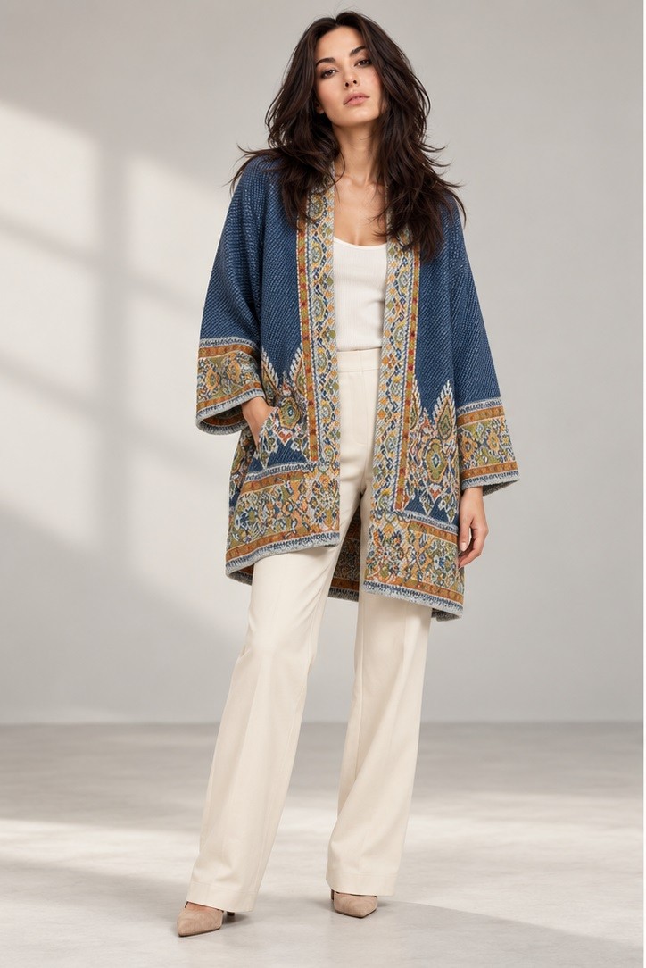 OPEN KNITTED JACQUARD SHRUG
