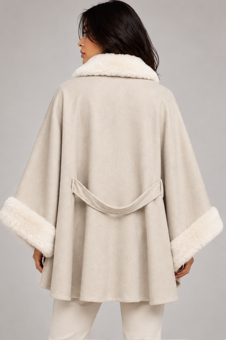 FAUX FUR TRIM CAPE