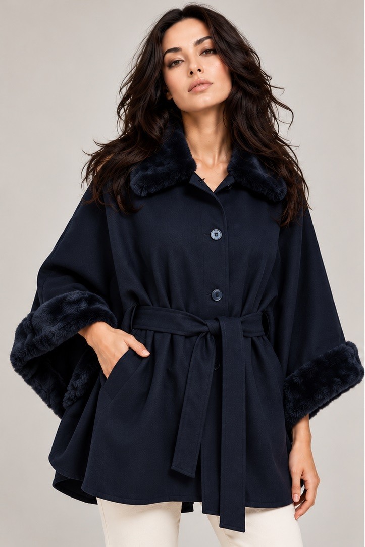 FAUX FUR TRIM CAPE