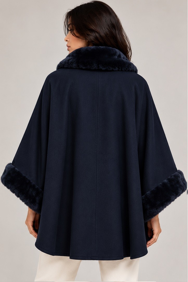 FAUX FUR TRIM CAPE