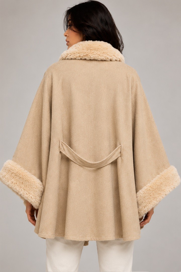 FAUX FUR TRIM CAPE